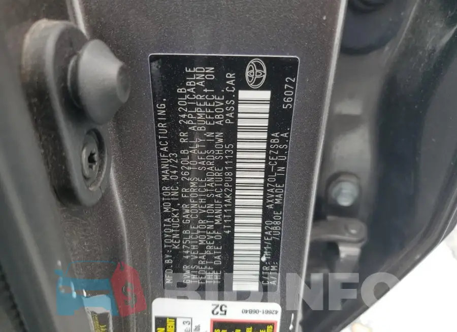 4T1T11AK2PU811135 Photo# 12