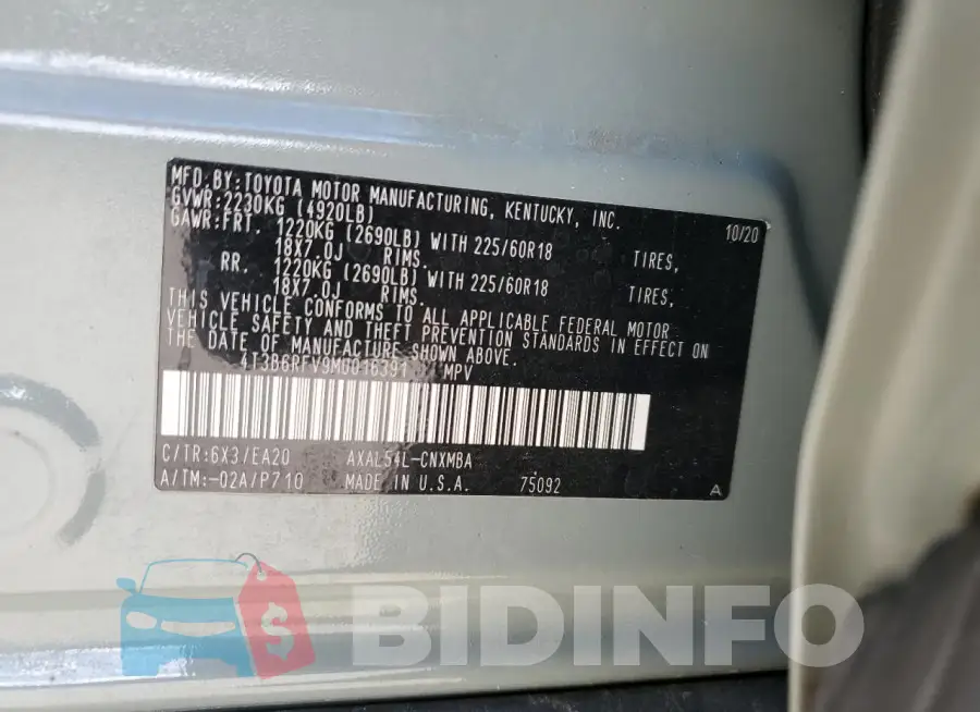 4T3B6RFV9MU016391 Photo# 12