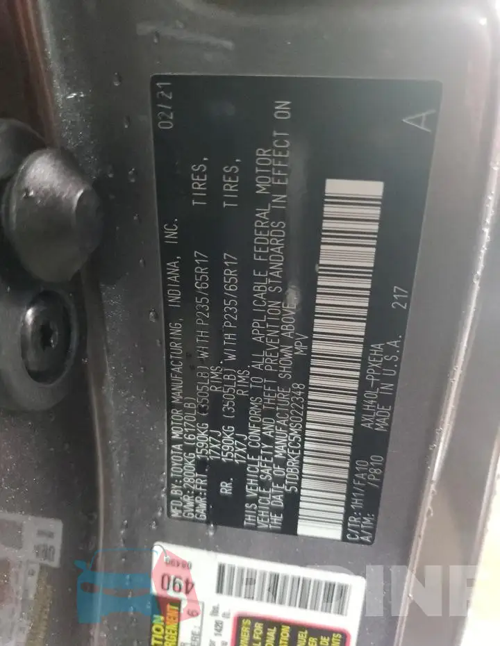 5TDBRKEC5MS022348 Photo# 14