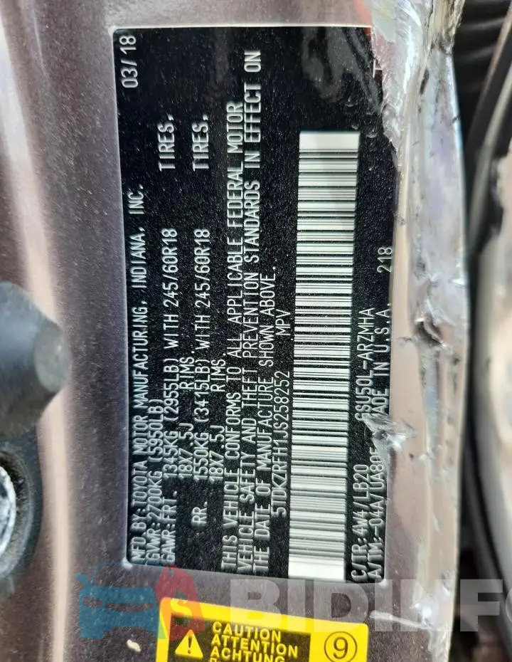 5TDKZRFH1JS258252 Photo# 12