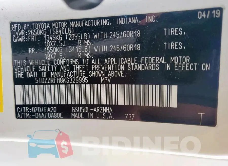 5TDZZRFH8KS329995 Photo# 14