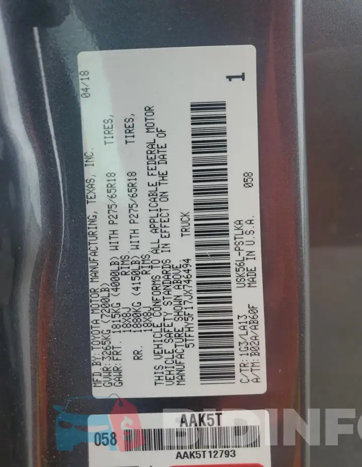 5TFHY5F17JX746494 Photo# 12