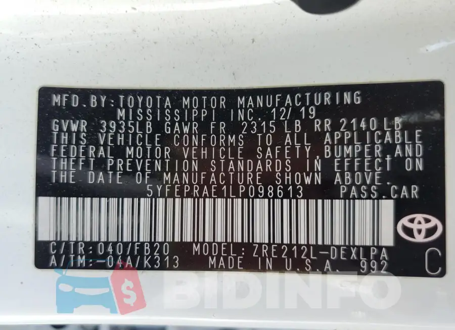 5YFEPRAE1LP098613 Photo# 13