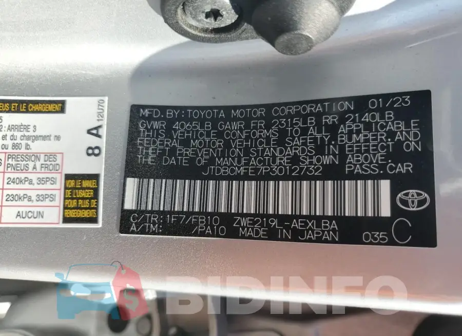 JTDBCMFE7P3012732 Photo# 13