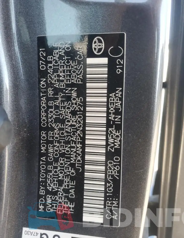 JTDKAMFP2N3201275 Photo# 13