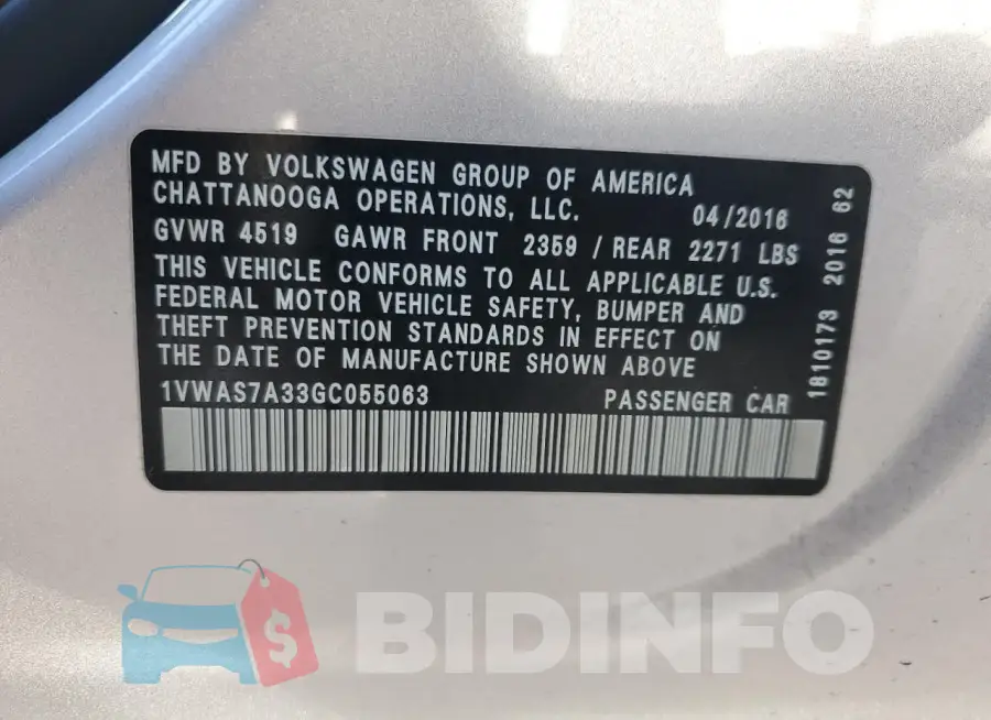 1VWAS7A33GC055063 Photo# 12