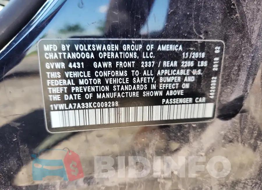 1VWLA7A33KC009298 Photo# 12
