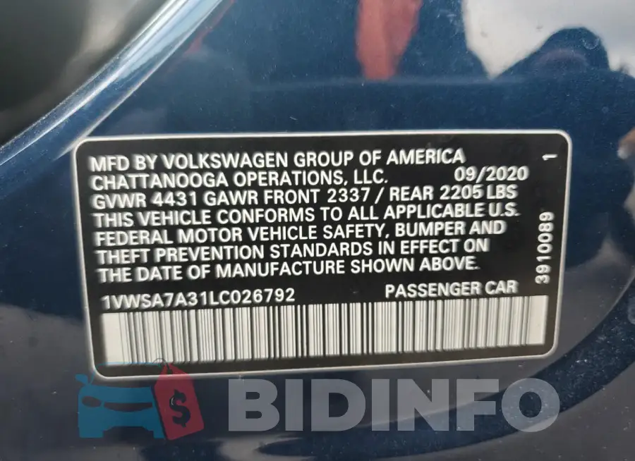1VWSA7A31LC026792 Photo# 12