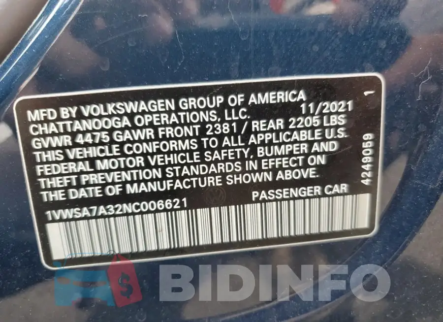 1VWSA7A32NC006621 Photo# 12
