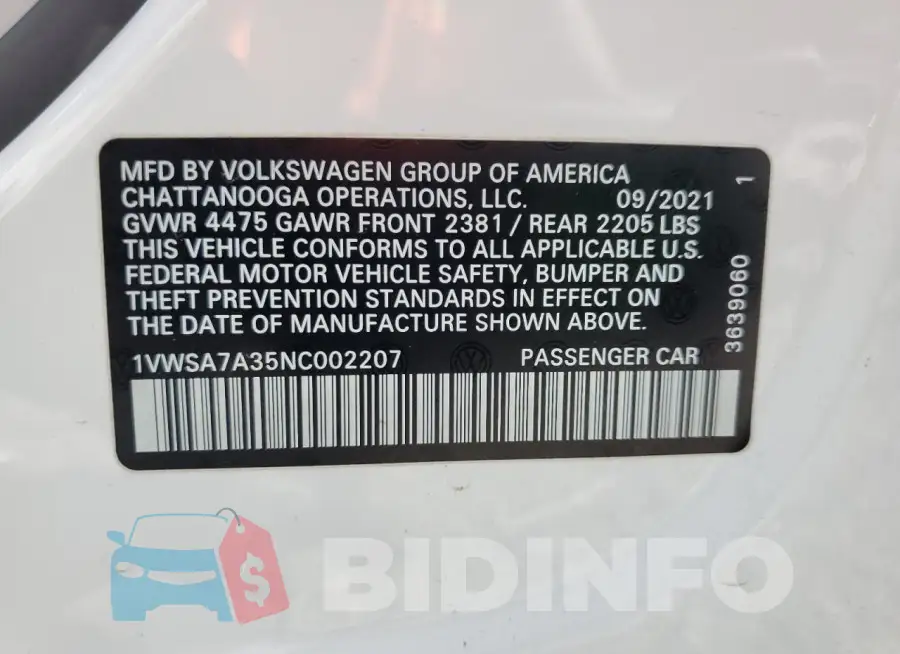 1VWSA7A35NC002207 Photo# 12