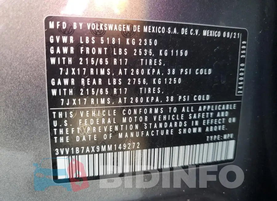 3VV1B7AX9MM149272 Photo# 13