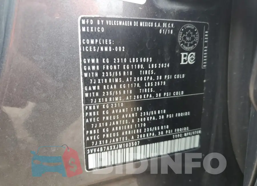 3VV4B7AXXJM103507 Photo# 13