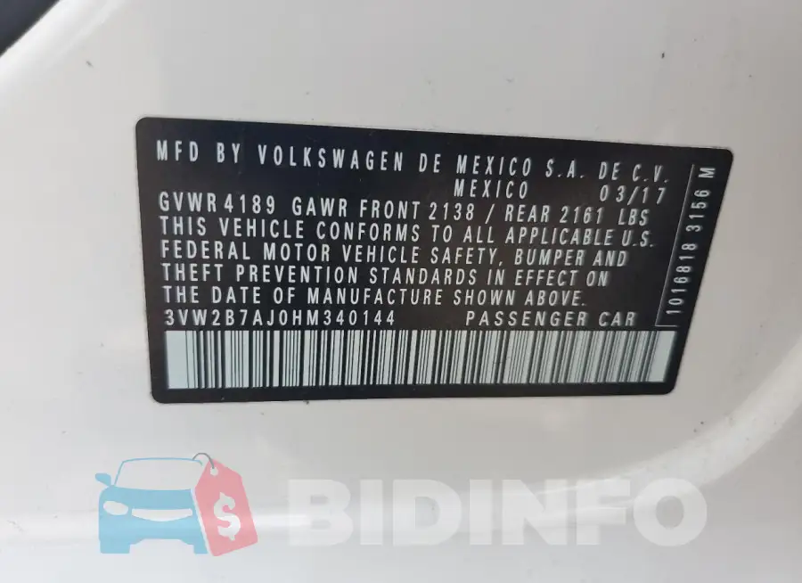 3VW2B7AJ0HM340144 Photo# 12