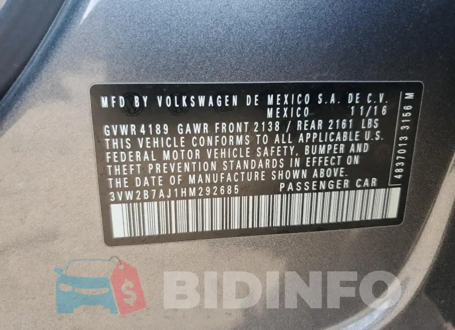 3VW2B7AJ1HM292685 Photo# 12