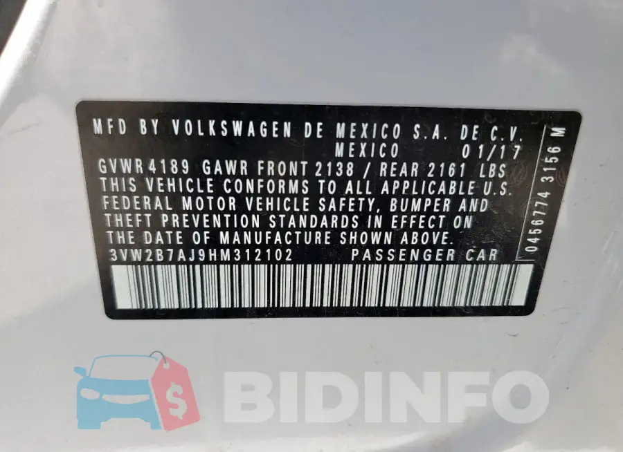 3VW2B7AJ9HM312102 Photo# 12