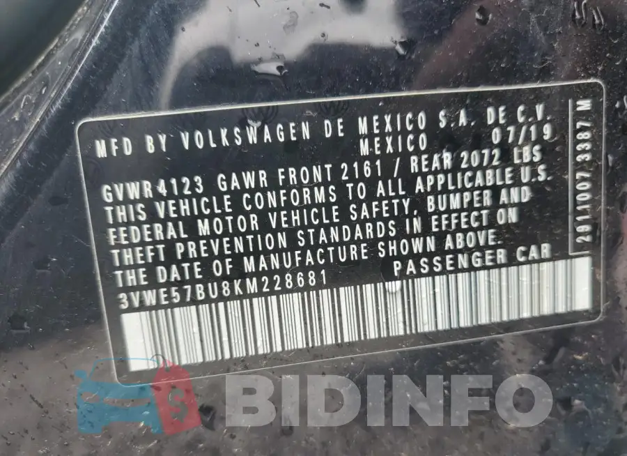 3VWE57BU8KM228681 Photo# 13