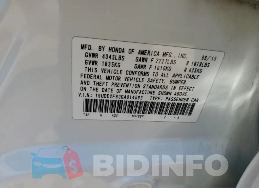 19UDE2F80GA014093 Photo# 13