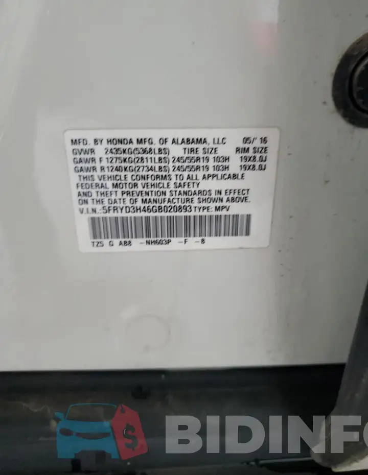 5FRYD3H46GB020893 Photo# 12