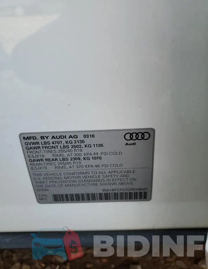 WA1BFCFS7GR019047 Photo# 14