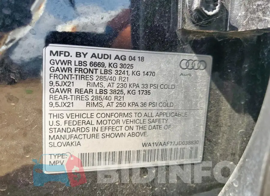 WA1VAAF77JD038830 Photo# 13