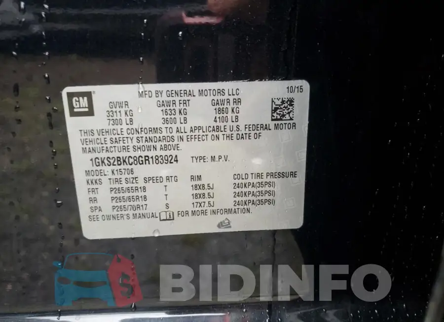 1GKS2BKC8GR183924 Photo# 13