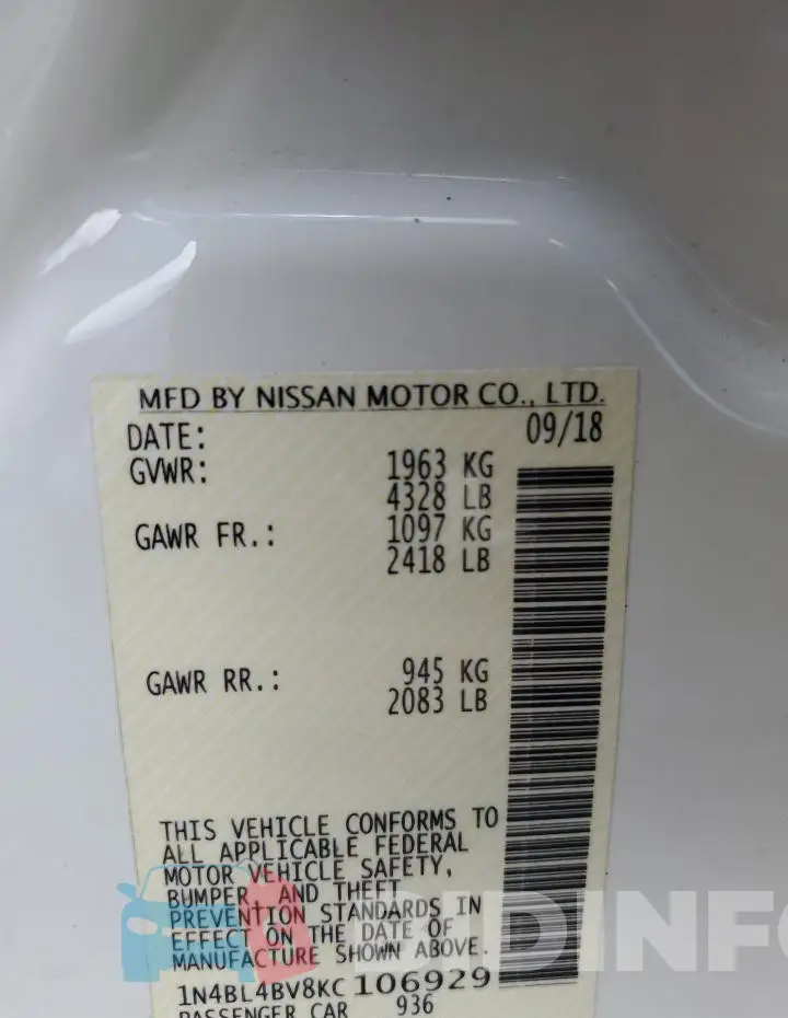 1N4BL4BV8KC106929 Photo# 12