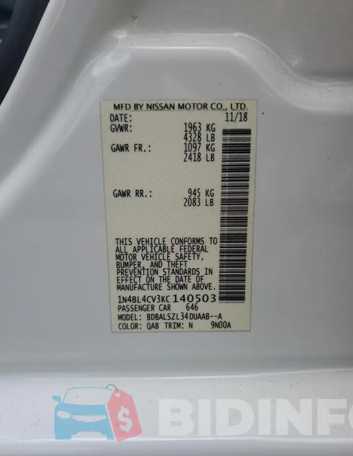 1N4BL4CV3KC140503 Photo# 12