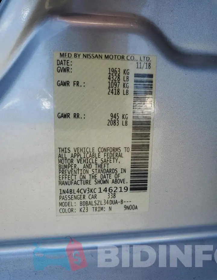1N4BL4CV3KC146219 Photo# 12