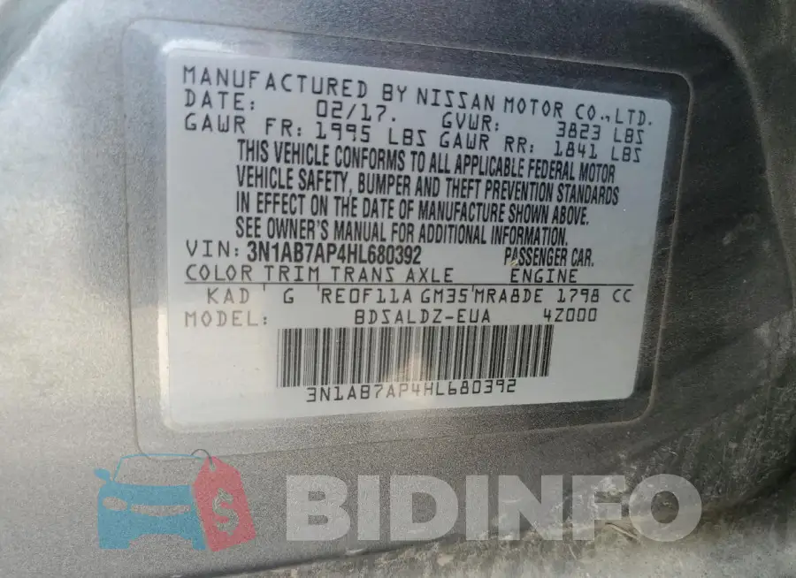 3N1AB7AP4HL680392 Photo# 13
