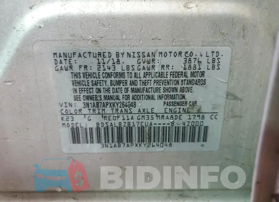 3N1AB7APXKY264048 Photo# 12