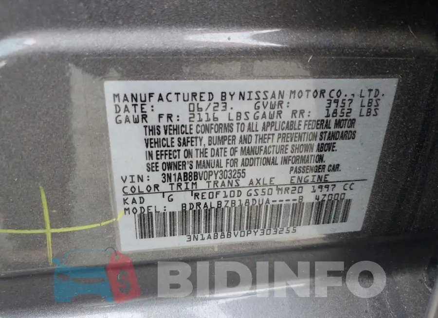 3N1AB8BV0PY303255 Photo# 13