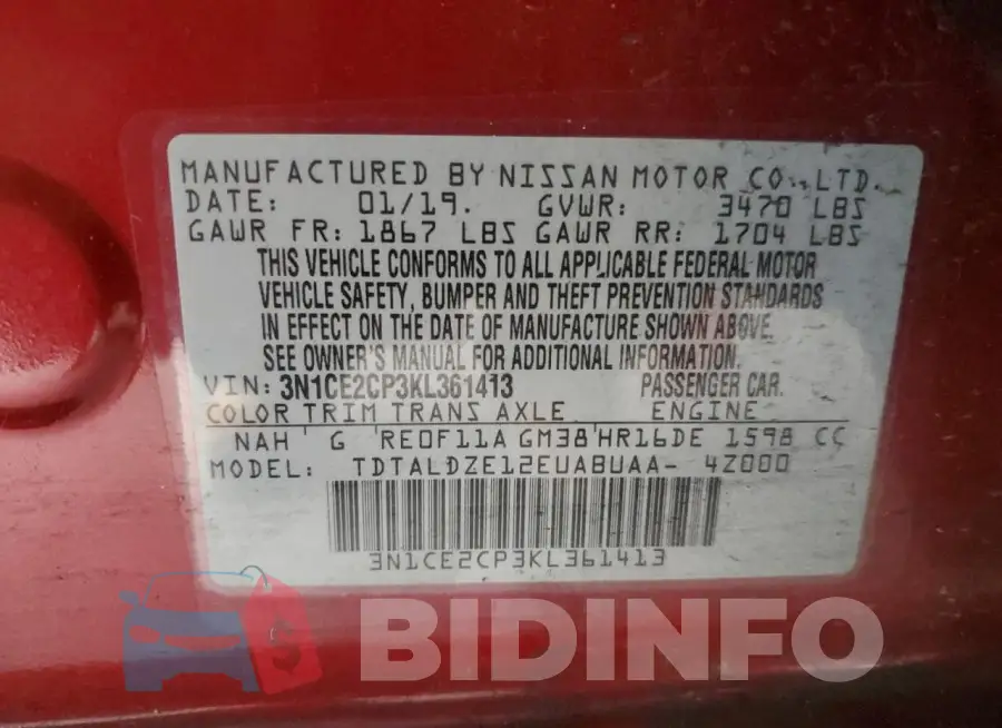 3N1CE2CP3KL361413 Photo# 12