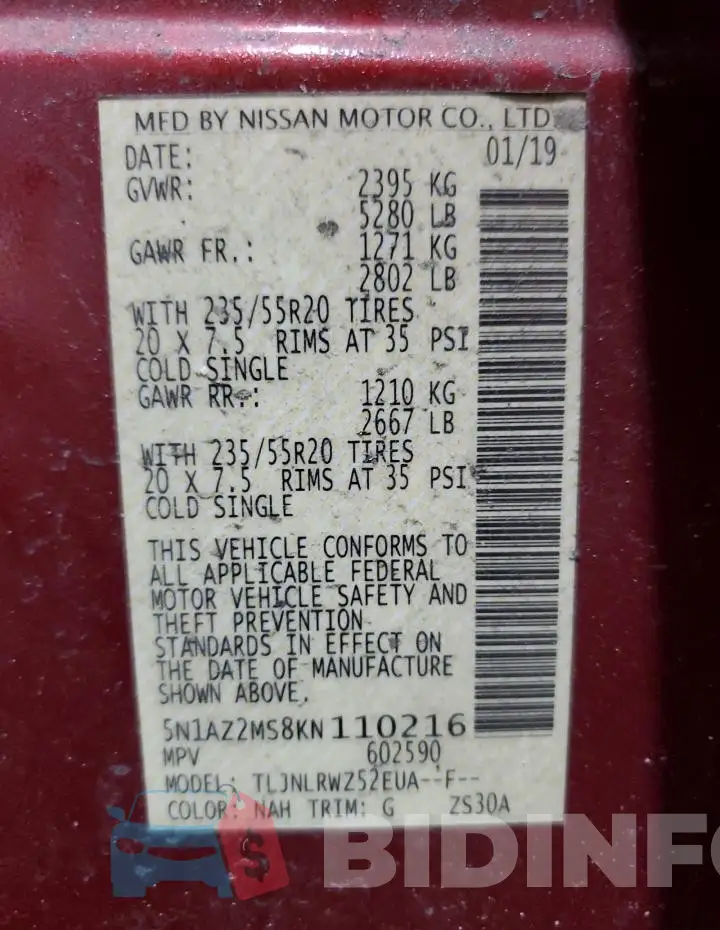 5N1AZ2MS8KN110216 Photo# 14