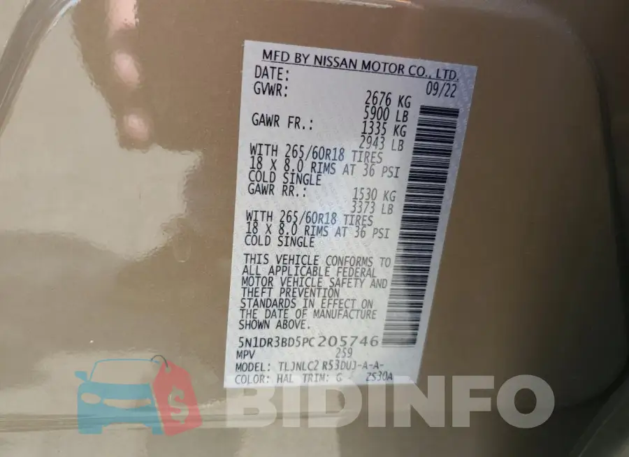 5N1DR3BD5PC205746 Photo# 13
