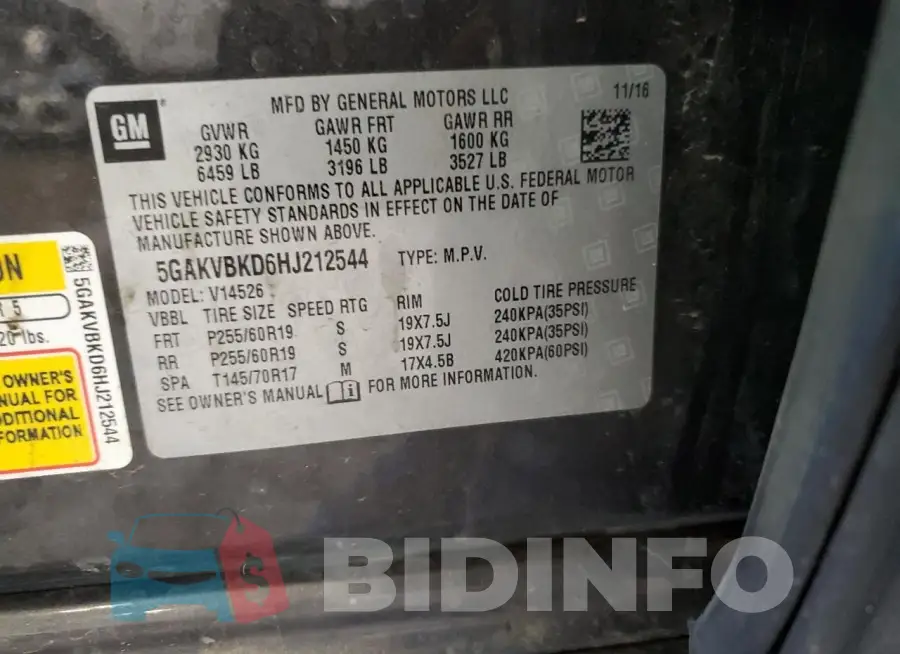 5GAKVBKD6HJ212544 Photo# 13