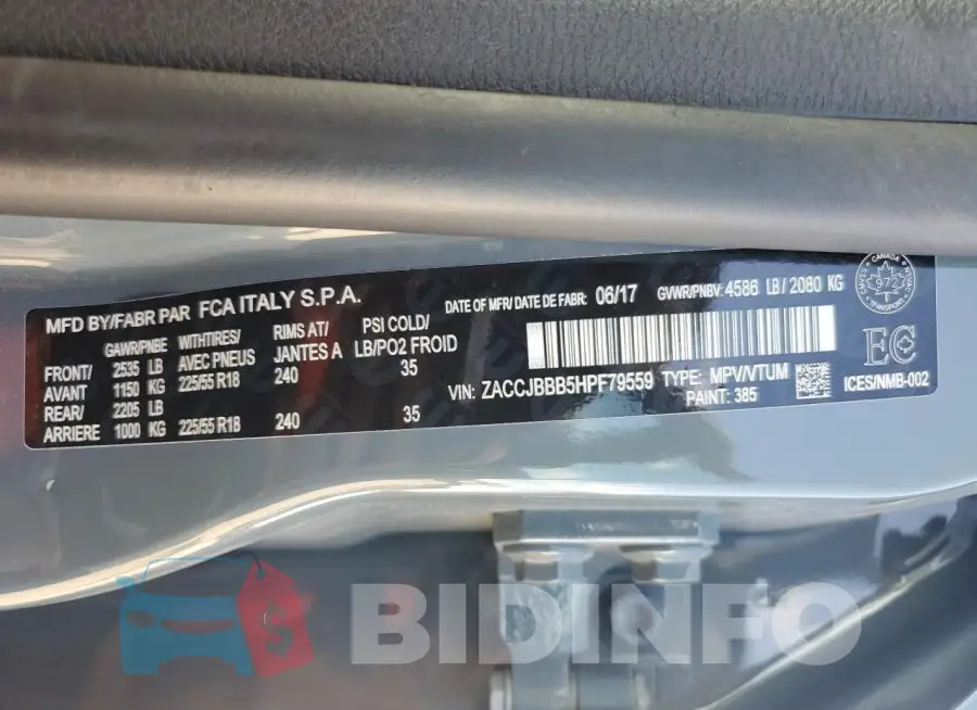 ZACCJBBB5HPF79559 Photo# 14