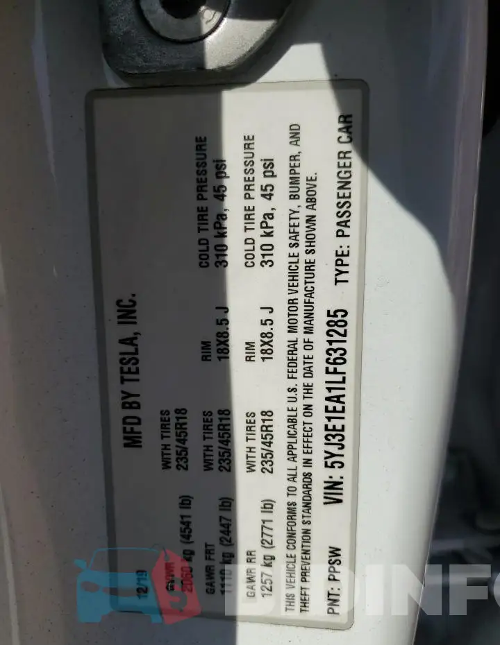 5YJ3E1EA1LF631285 Photo# 13