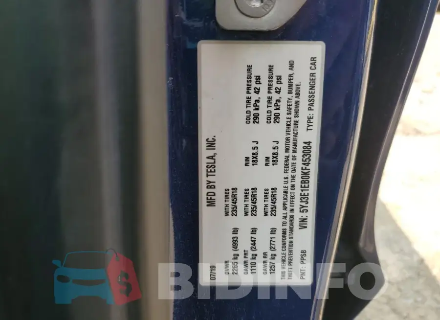 5YJ3E1EB0KF453084 Photo# 12