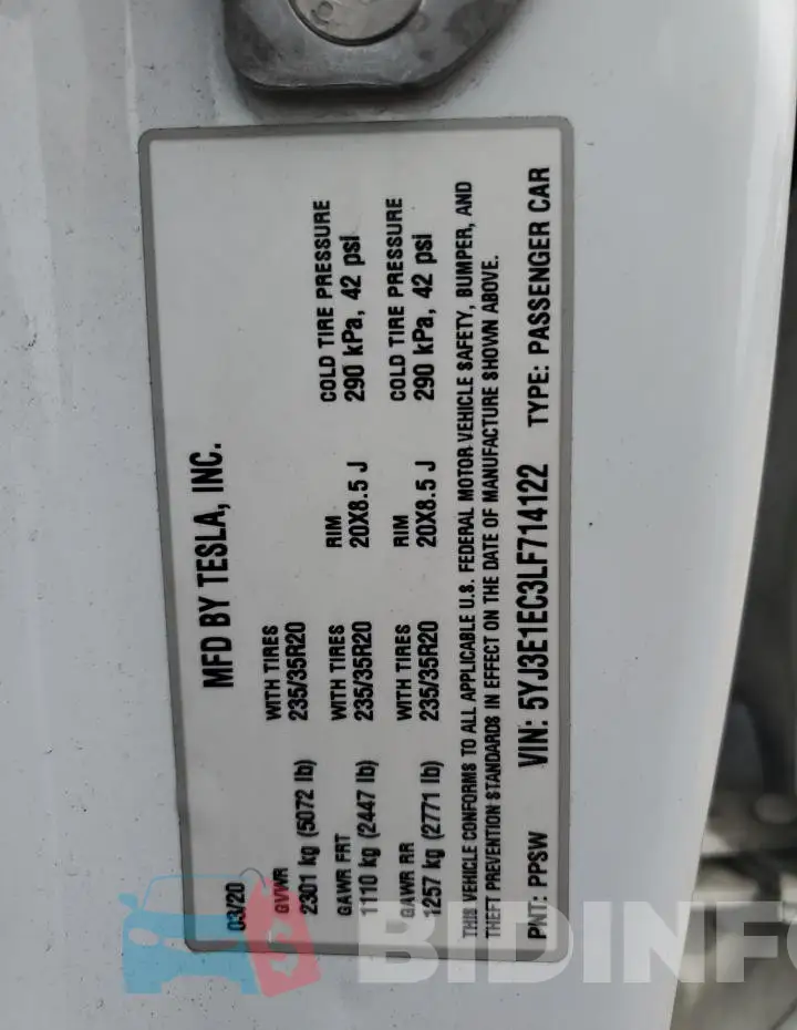 5YJ3E1EC3LF714122 Photo# 12