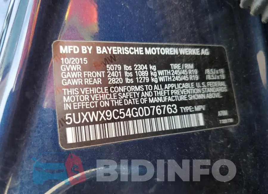 5UXWX9C54G0D76763 Photo# 13