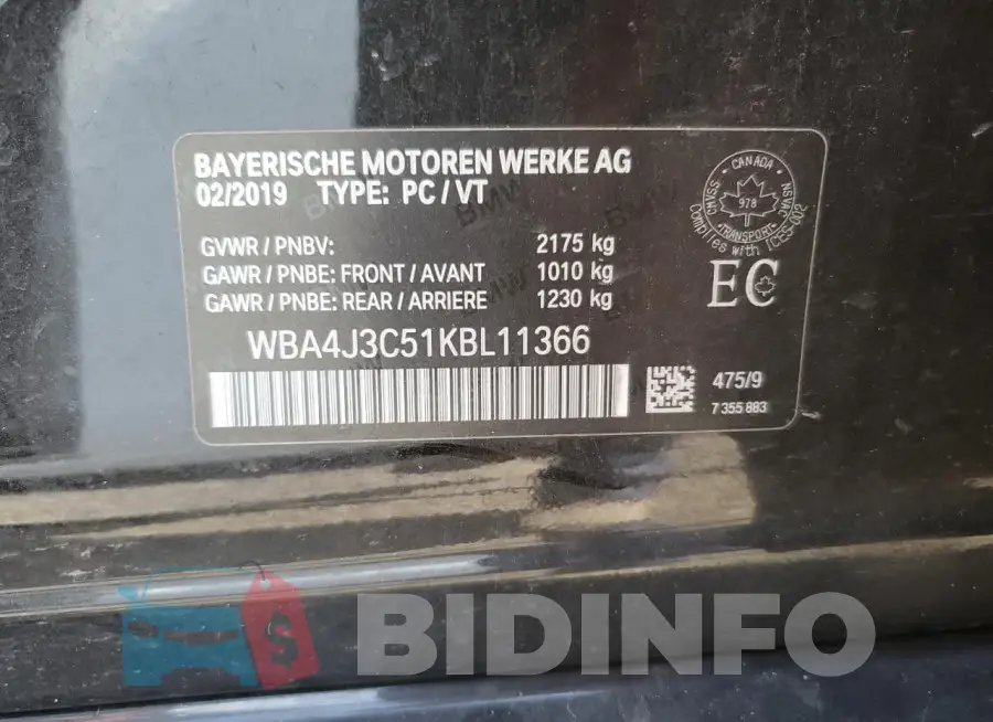 WBA4J3C51KBL11366 Photo# 13
