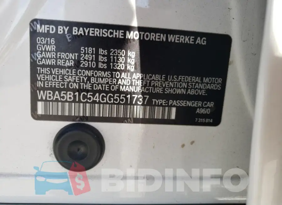WBA5B1C54GG551737 Photo# 12