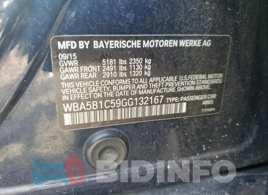 WBA5B1C59GG132167 Photo# 12