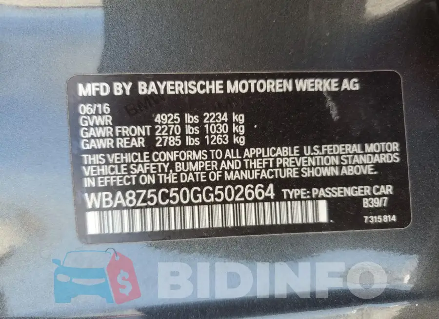 WBA8Z5C50GG502664 Photo# 12