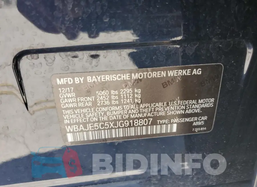 WBAJE5C5XJG918807 Photo# 12