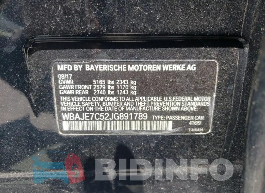 WBAJE7C52JG891789 Photo# 13