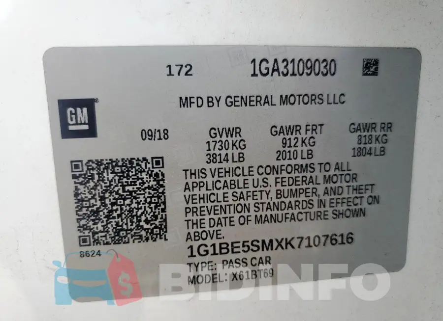 1G1BE5SMXK7107616 Photo# 12