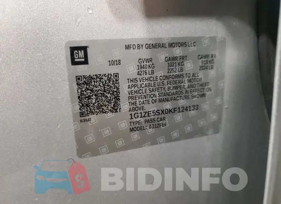 1G1ZE5SX0KF124133 Photo# 12
