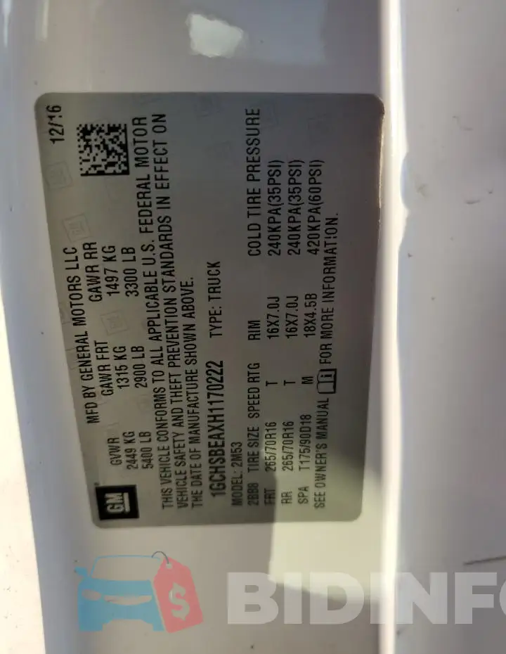 1GCHSBEAXH1170222 Photo# 12