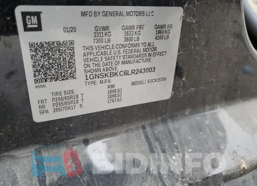 1GNSKBKC6LR243003 Photo# 13